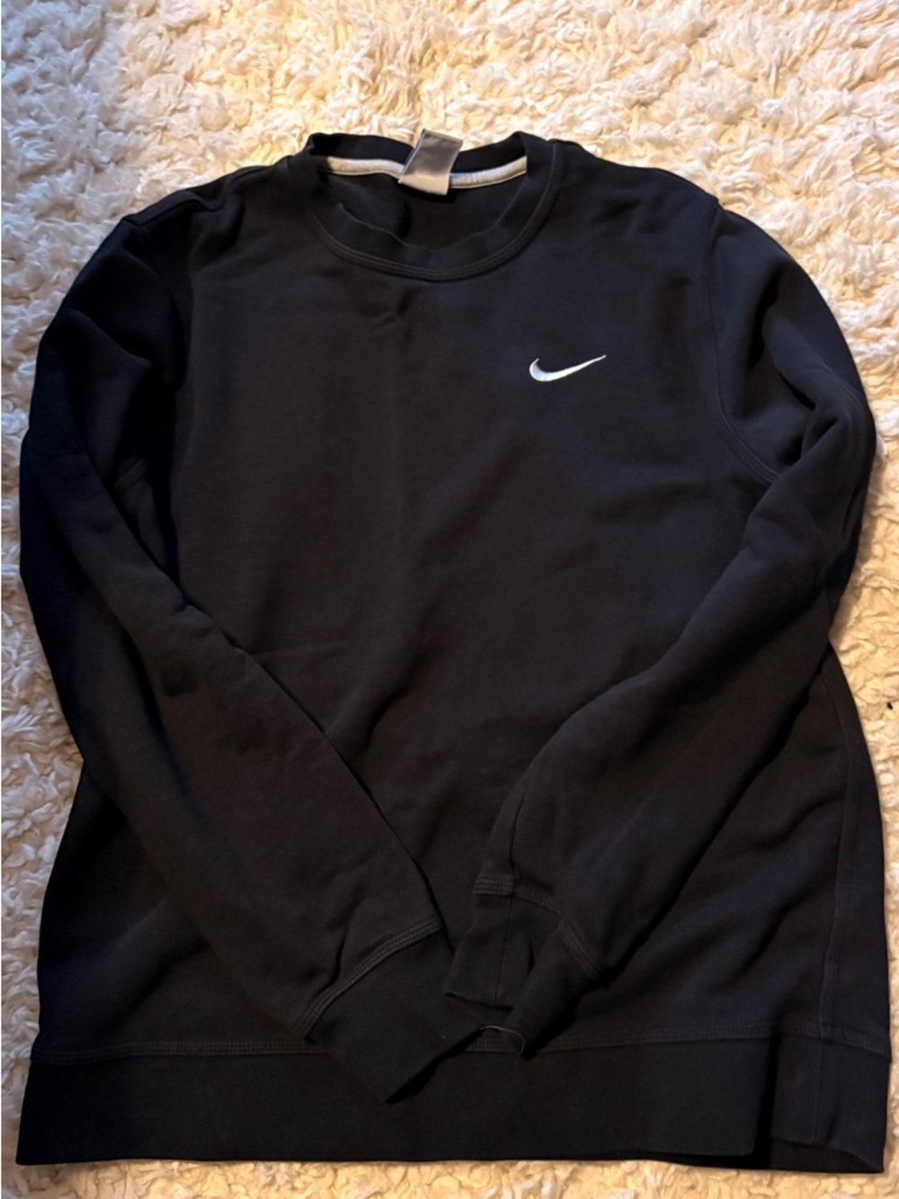 Nike Black Crewneck with White Tag and Swoosh